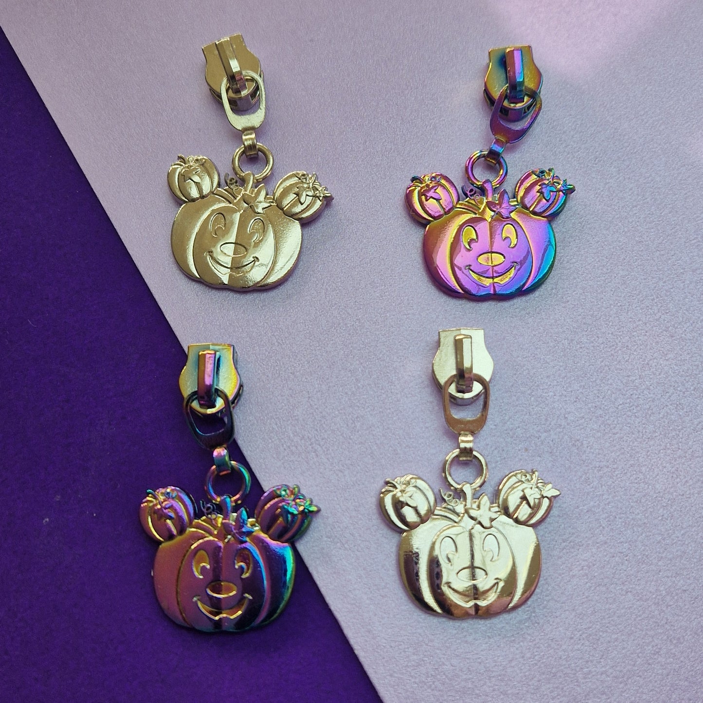 Pumpkin Mouse shaped silver or rainbow #5 zipper pull