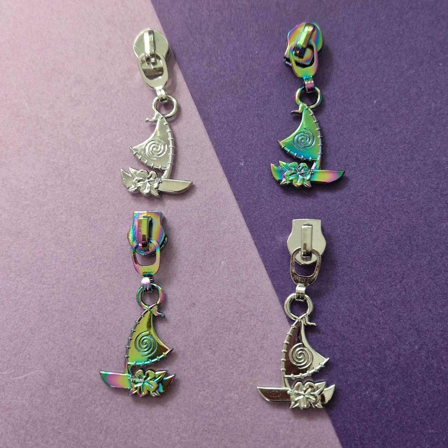 Canoe shaped rainbow #5 zipper pull