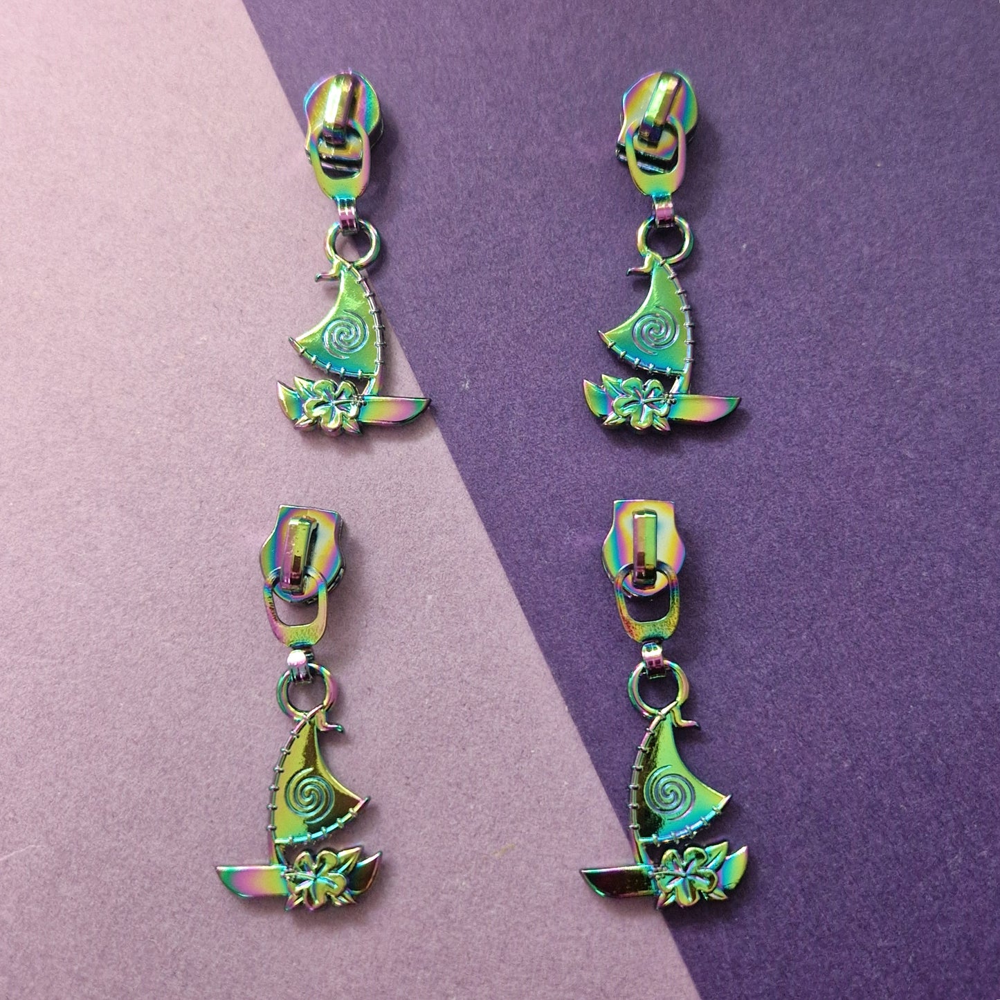 Canoe shaped rainbow #5 zipper pull