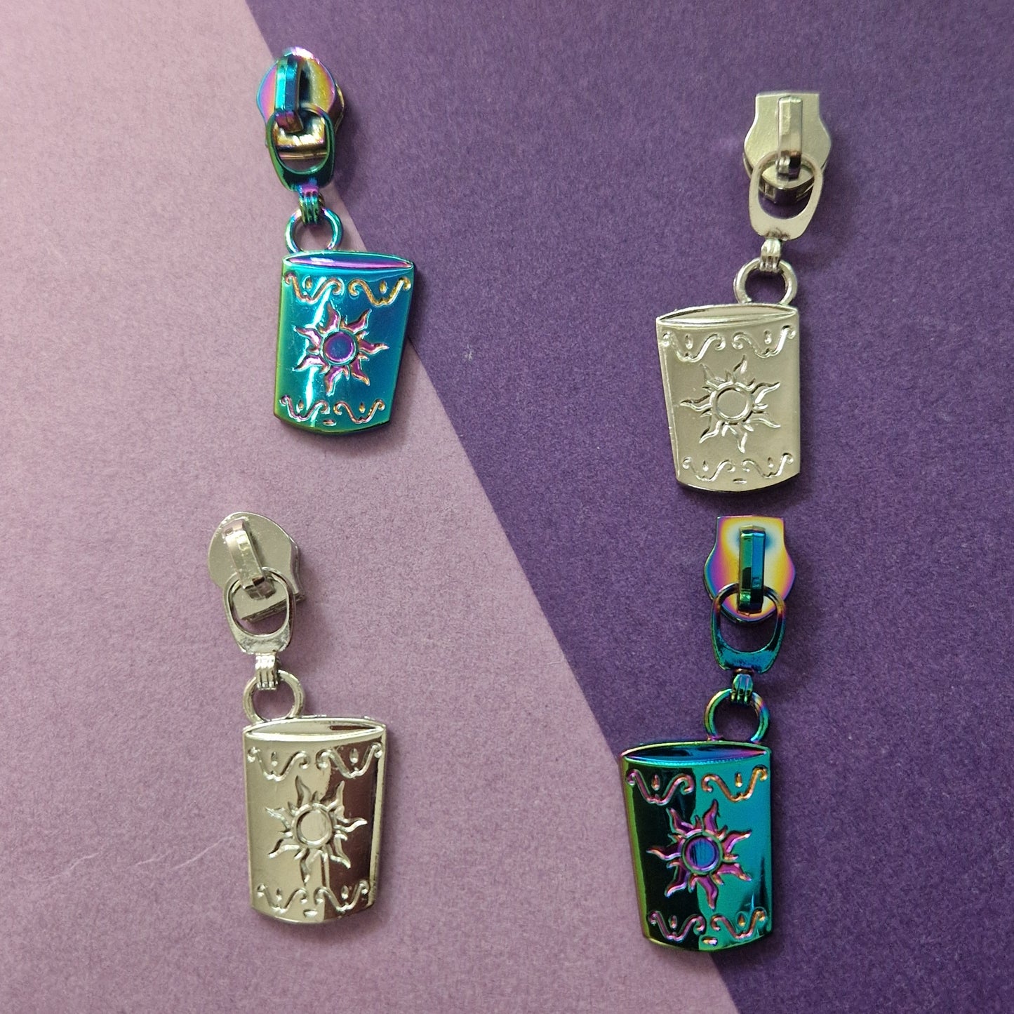 Floating Lantern shaped silver or rainbow #5 zipper pull