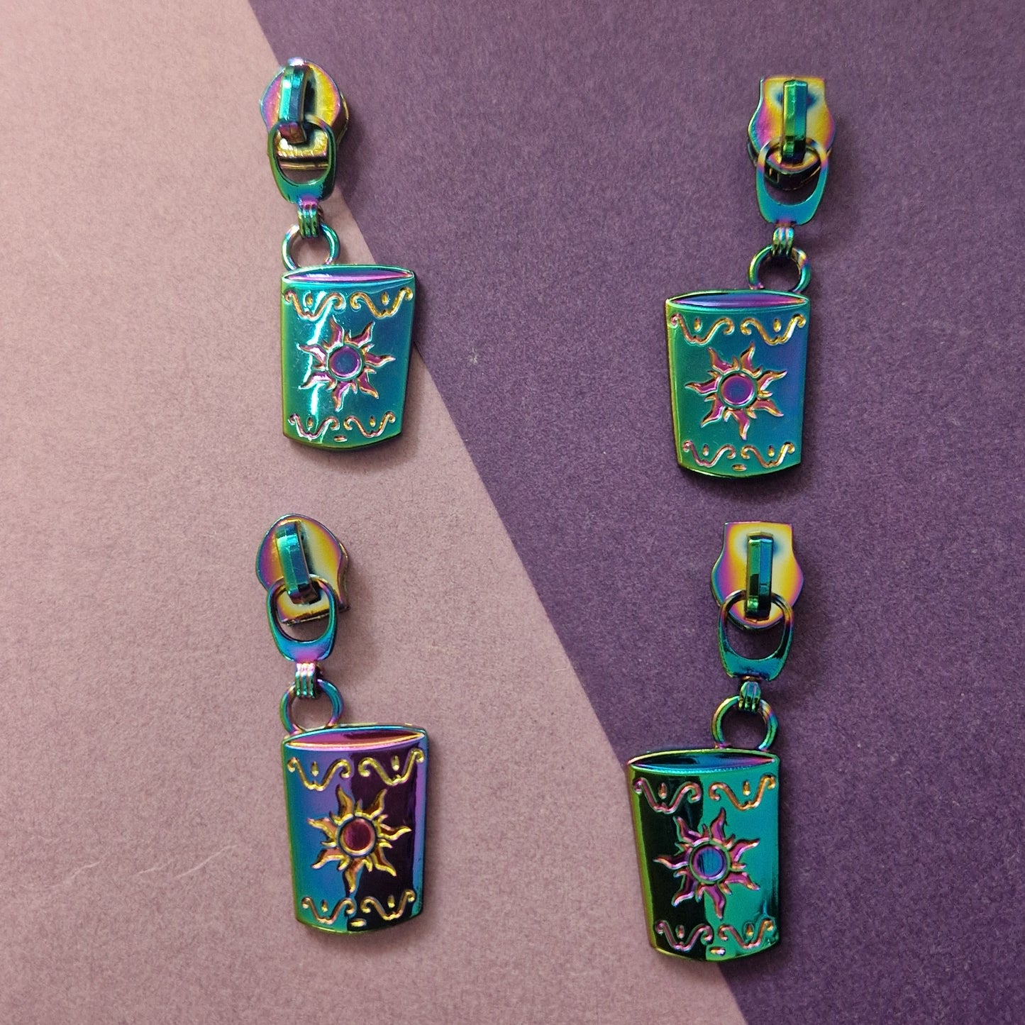 Floating Lantern shaped silver or rainbow #5 zipper pull