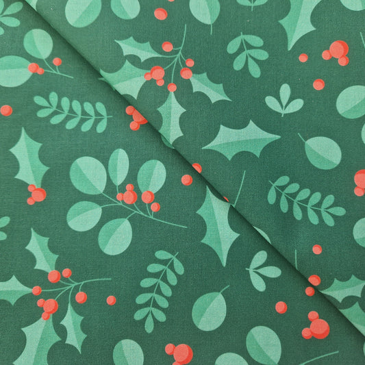 Green Holly Mouse 100% cotton fabric - fat quarter or metre