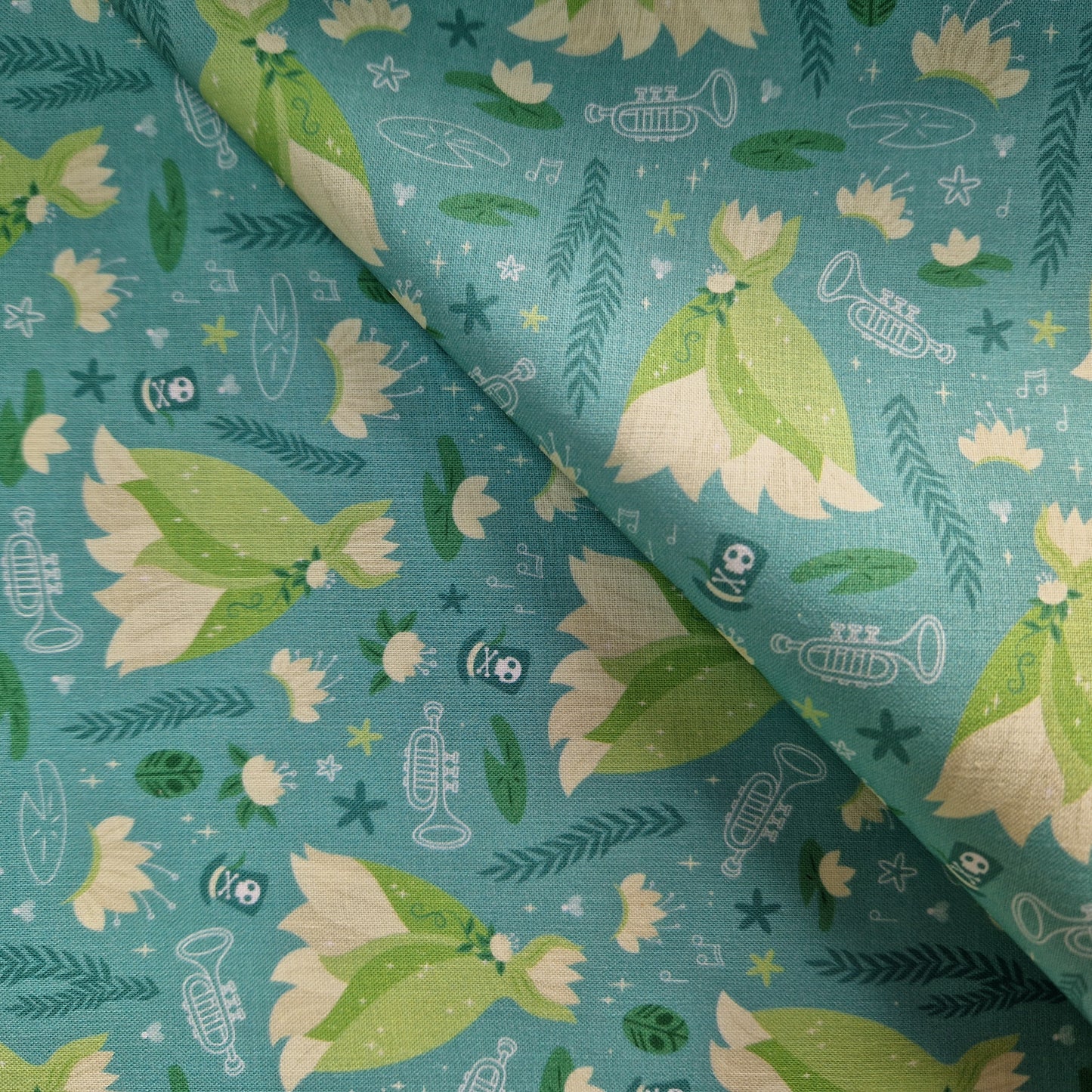 Down the Bayou teal background 100% cotton fabric - fat quarter or metre