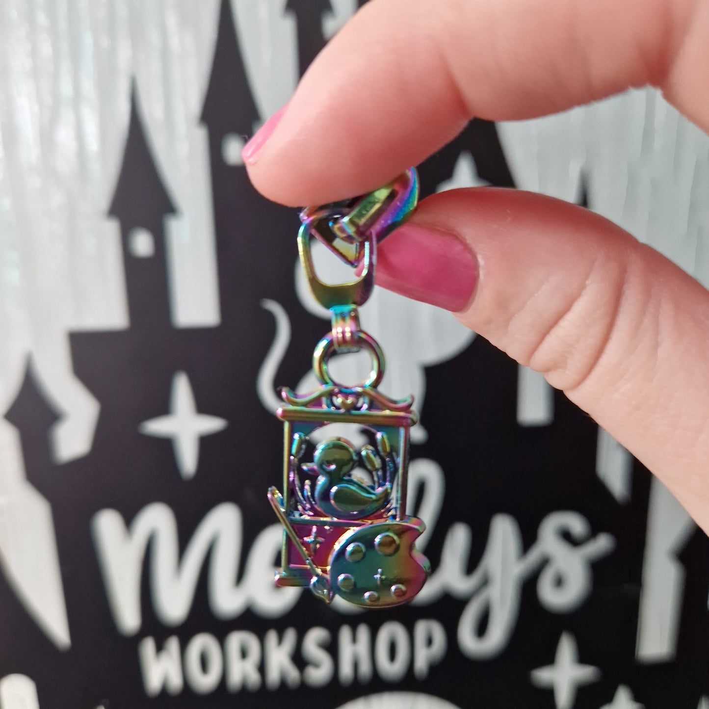 Snuggly Duckling shaped silver or rainbow #5 zipper pull