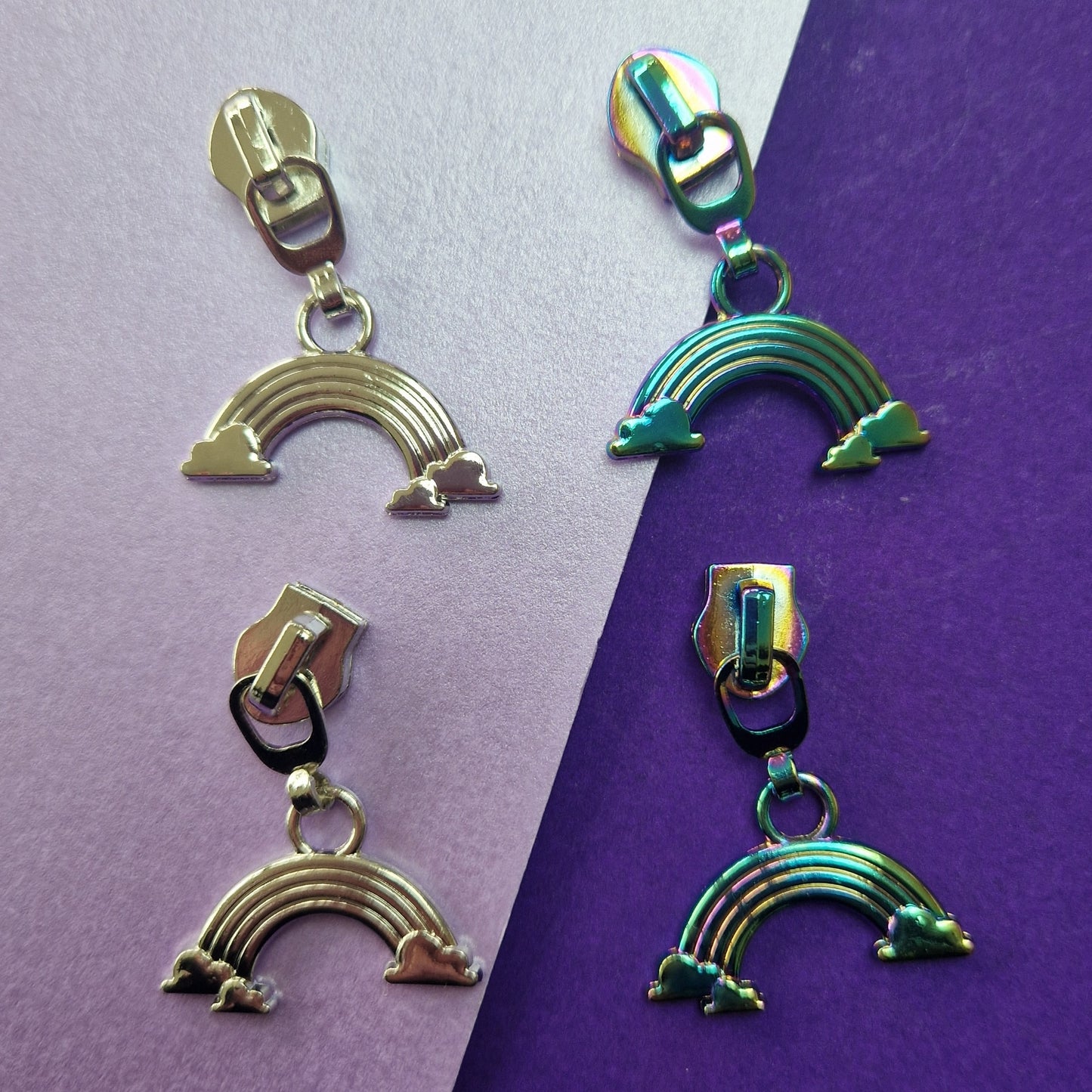 Rainbow shaped silver or rainbow #5 zipper pull