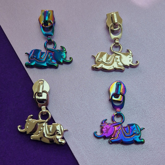 Flying Elephant shaped silver or rainbow #5 zipper pull