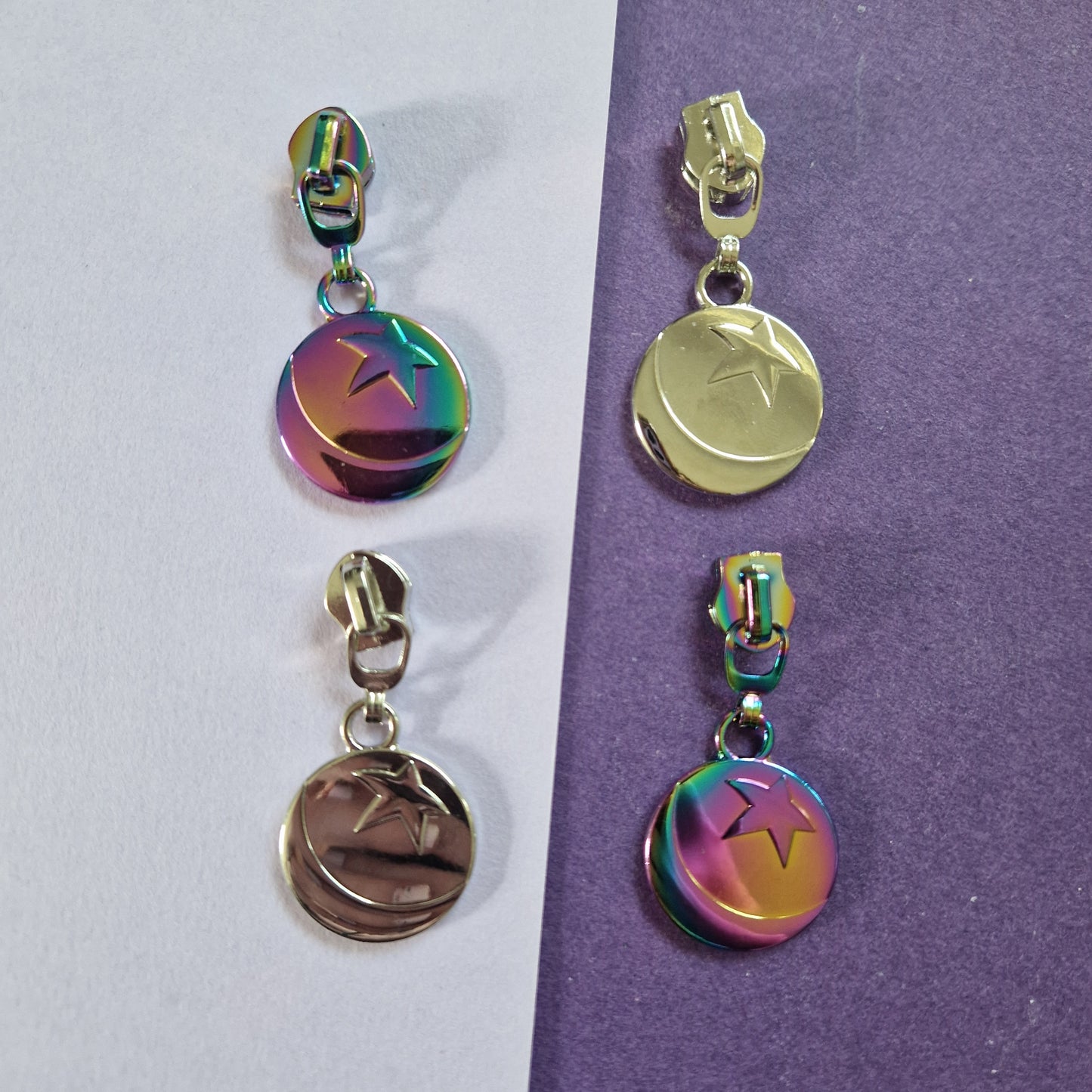 Star Ball shaped silver or rainbow #5 zipper pull