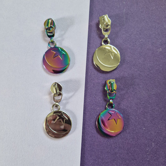 Star Ball shaped silver or rainbow #5 zipper pull