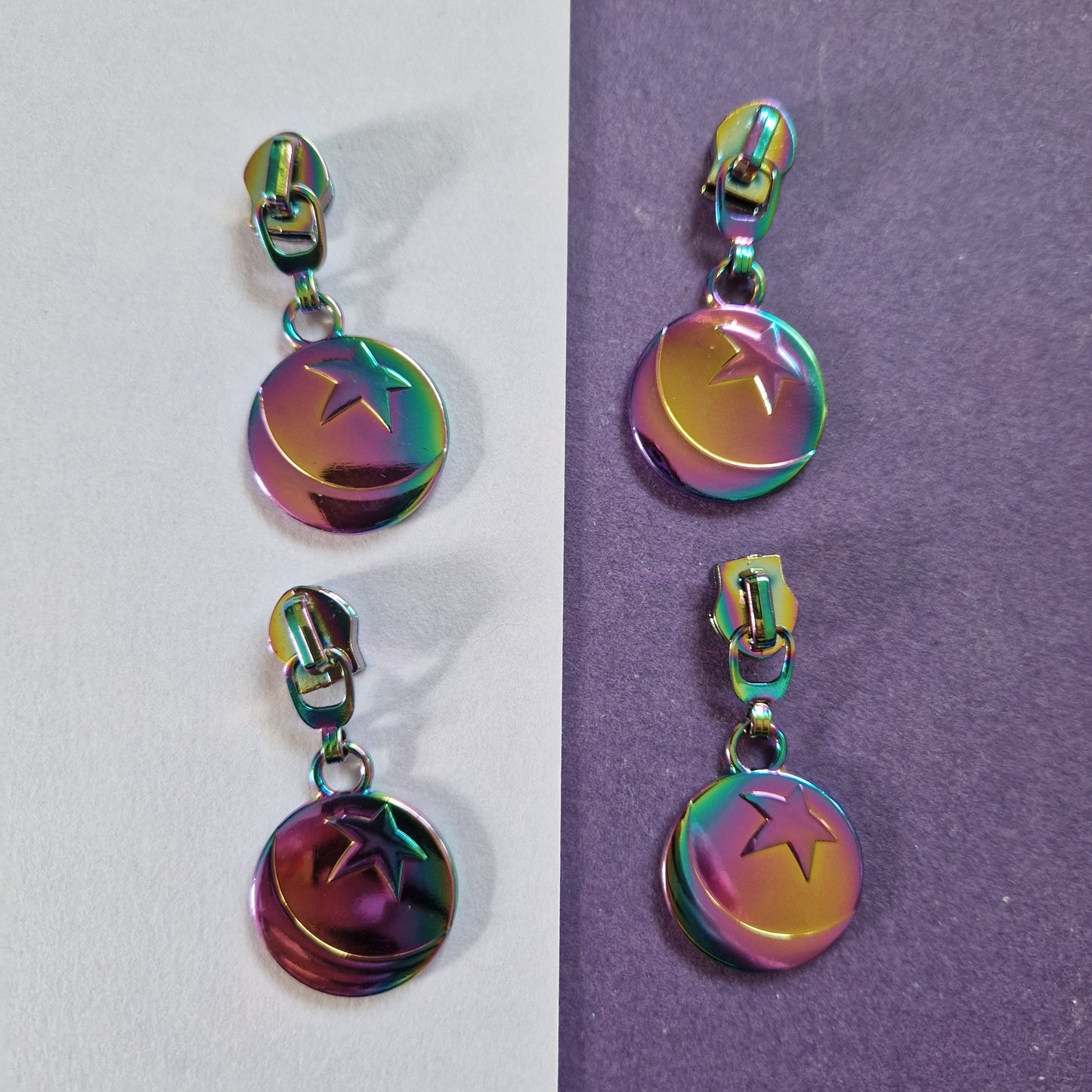 Star Ball shaped silver or rainbow #5 zipper pull