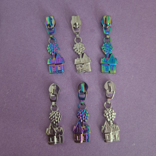 PREORDER Balloon House shaped silver or rainbow #5 zipper pull