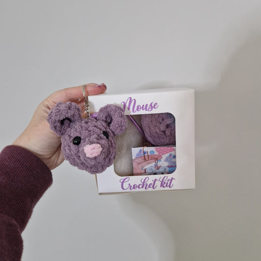 Mouse keyring crochet craft kit - three colour choices
