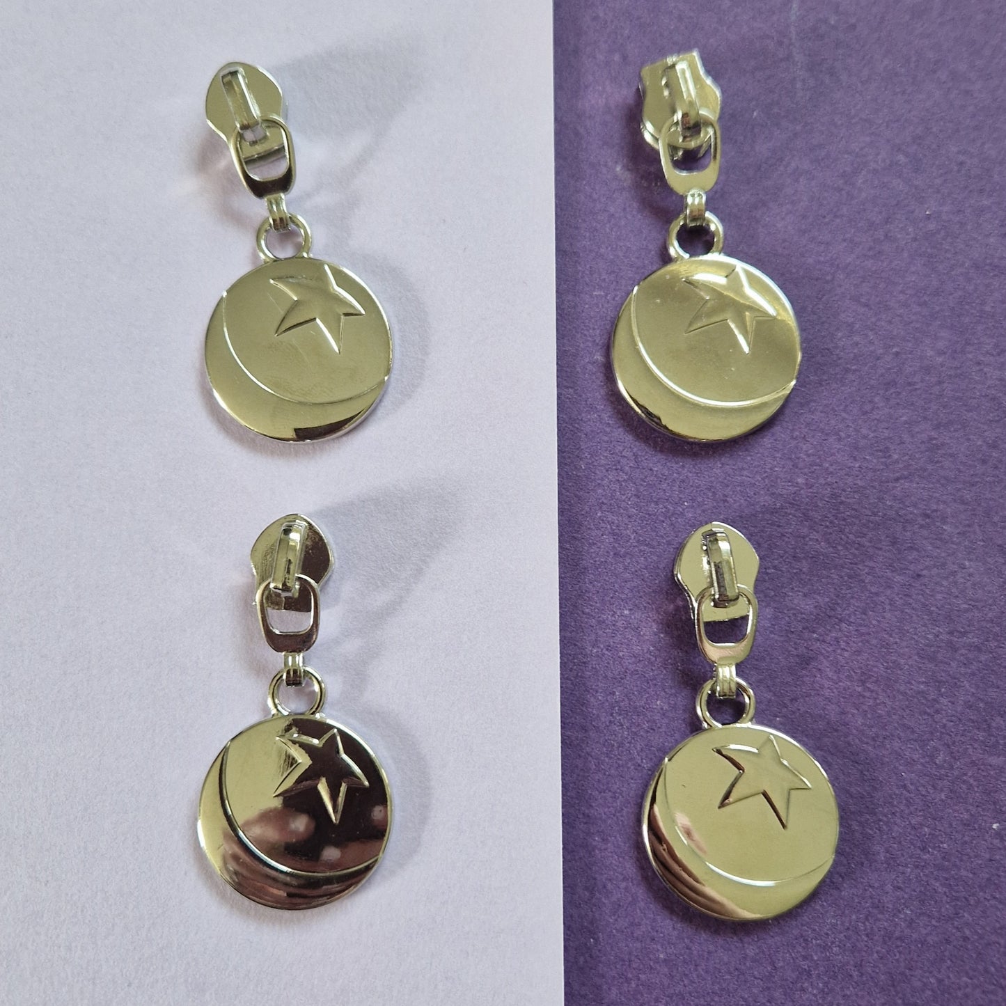 Star Ball shaped silver or rainbow #5 zipper pull